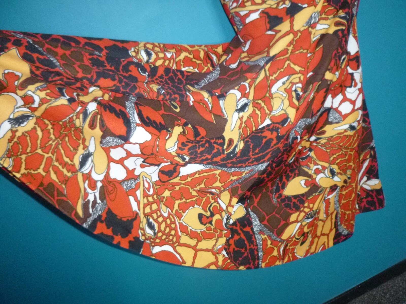 Vtg 70s Poly Flared Dress Flower Power MOD Floral Rust Brown Sz M/L