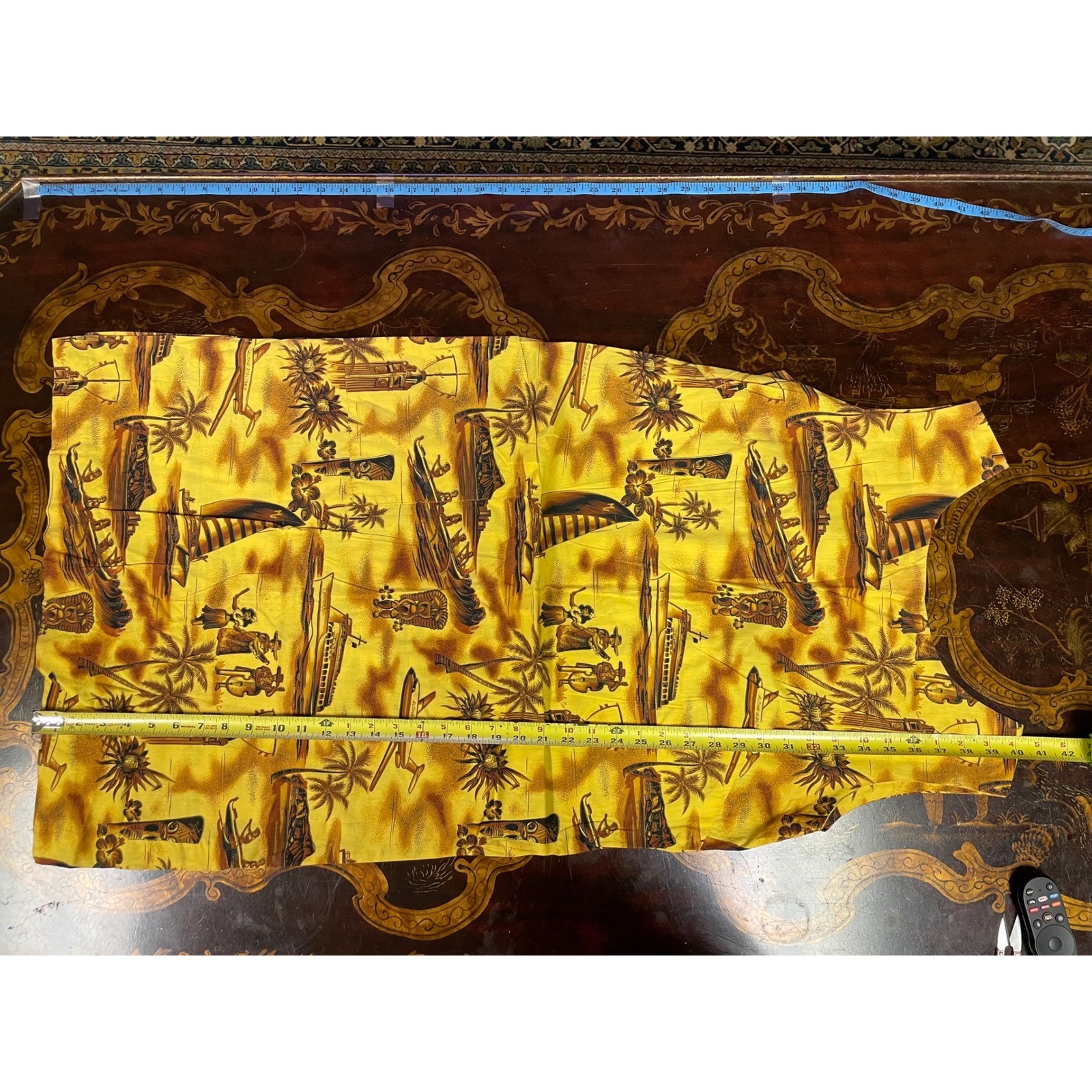 Vintage Fashions of Hawaii Yellow Aloha Airlines Tiki Sleeveless Shift Dress XL