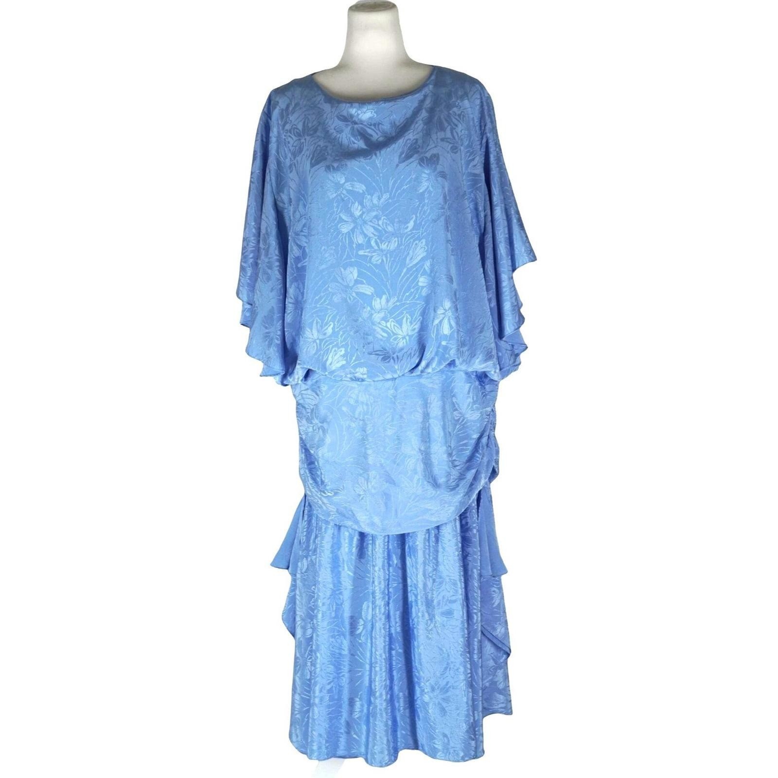 Charlee Allison Maxi Dress Women 24 Blue Vintage Floral Jacquard Drop Waist Cape