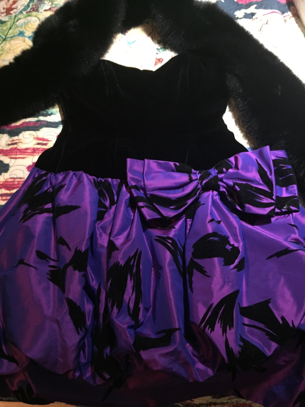 Vtg Jonathan Hitchcock Strapless Velvet Satin Black Purple Dress Sz 4 6
