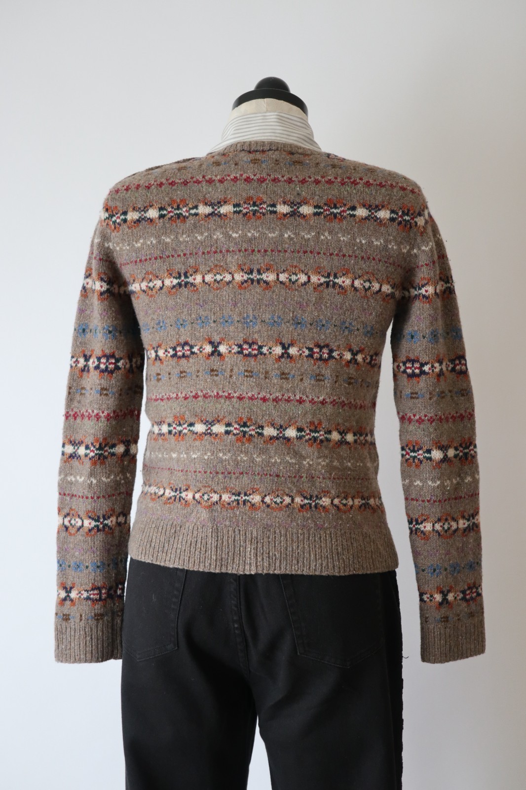 Ralph Lauren Beige Wool Cashmere Fair Isle Crewneck Handknit Sweater Women XS S