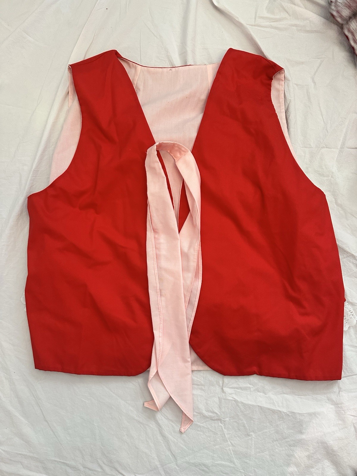 Vintage 4 pcs Red Lace Square Dance Outfit Skirt Vest Male Partners Tie