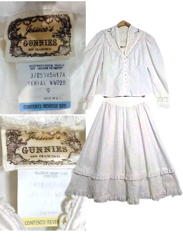 Vintage Gunnies Jessica McClintock 2pc Skirt Set Sz 9 Ivory Victorian 1970s READ