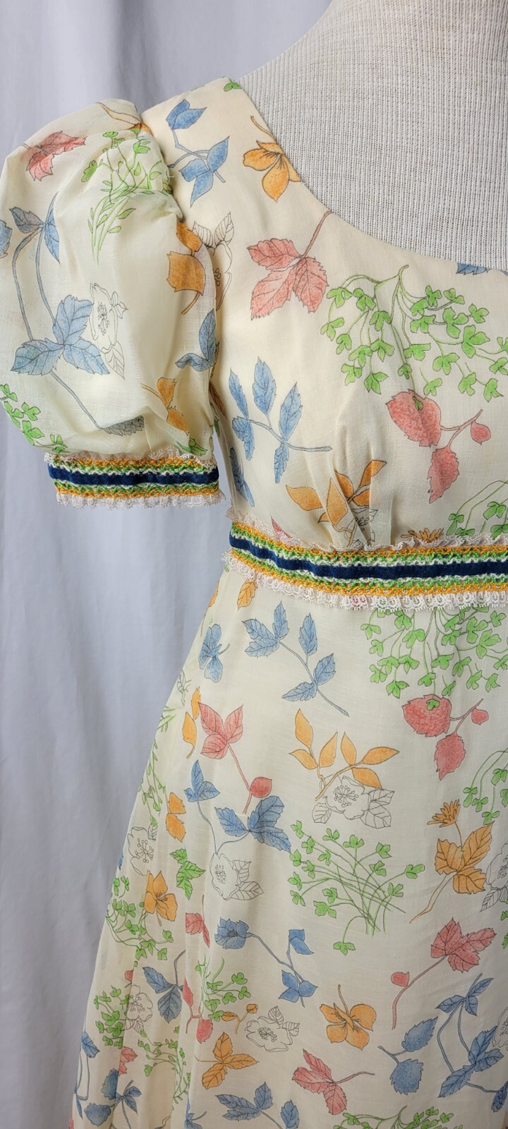 VTG ’70s PUFF SLEEVE FLORAL Maxi DAY DRESS /Tea Garden Party DRESS Sz Small S