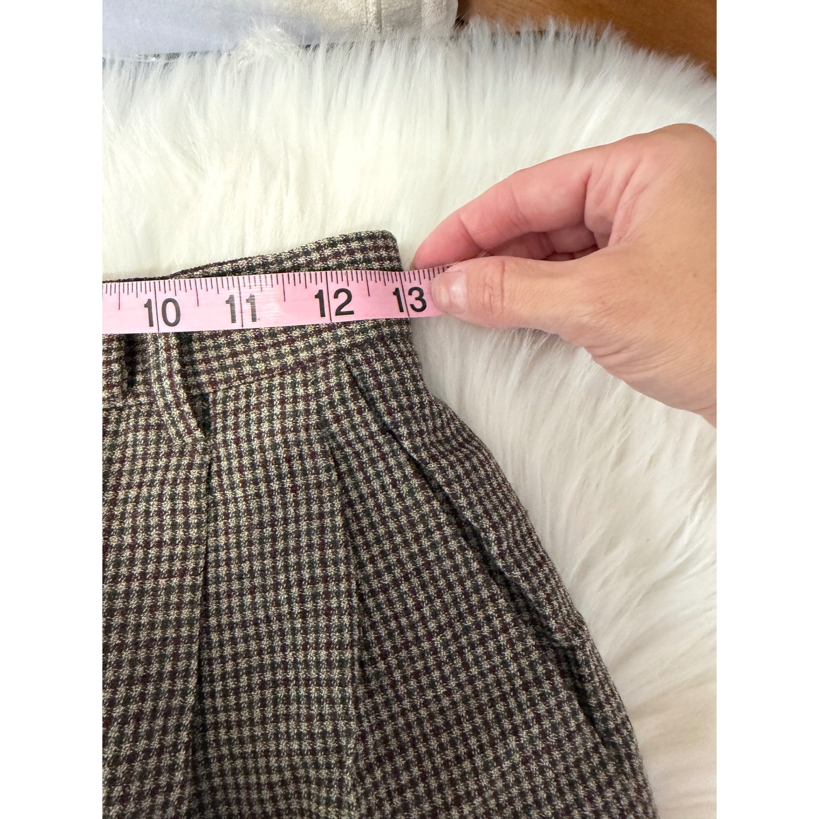 Vintage Liz Claiborne – Wool Blend Plaid Trousers Tan Green 1980’s Size 6