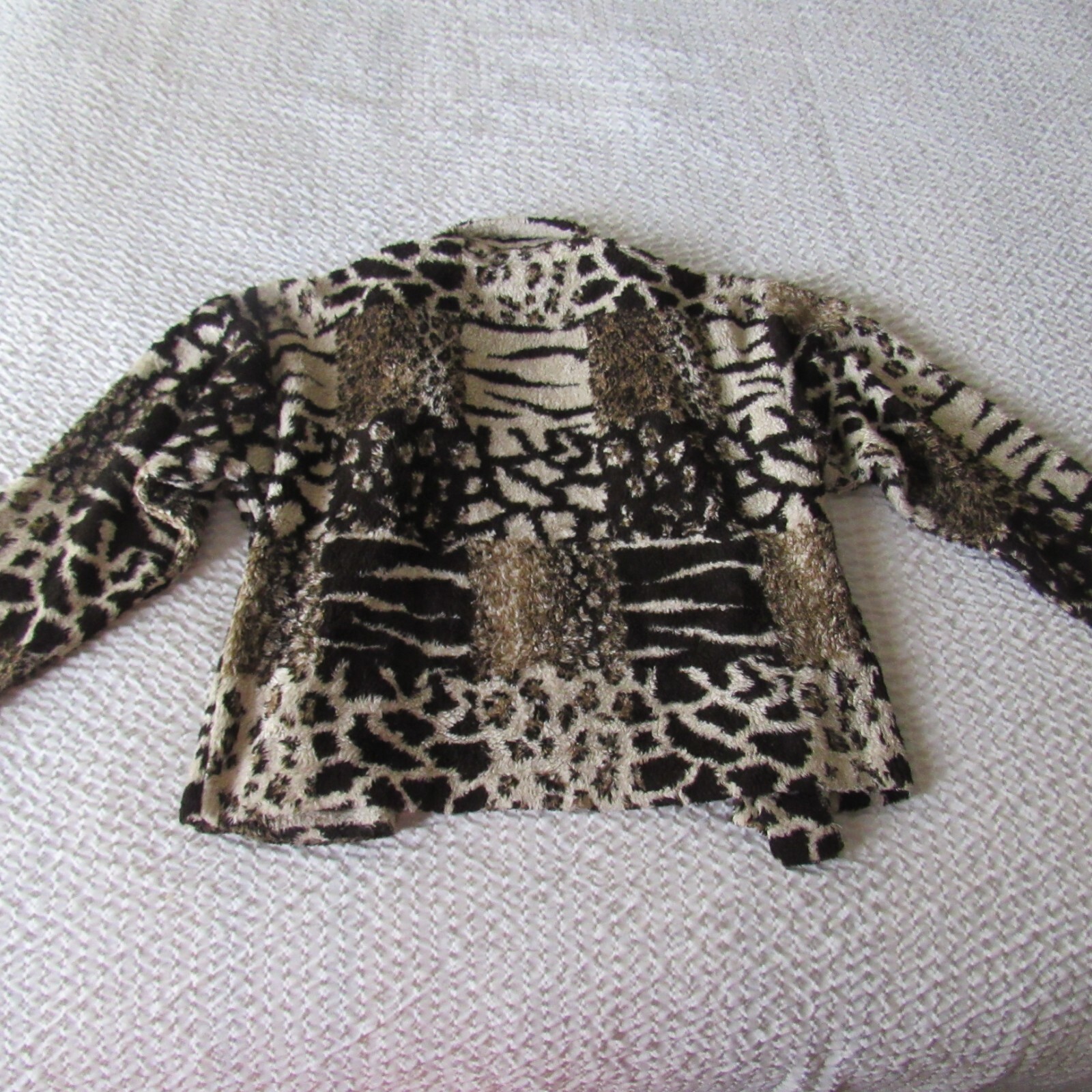 Cache Jacket Animal Print S Lightweight Plush Brown Cream Fuzzy Y2K