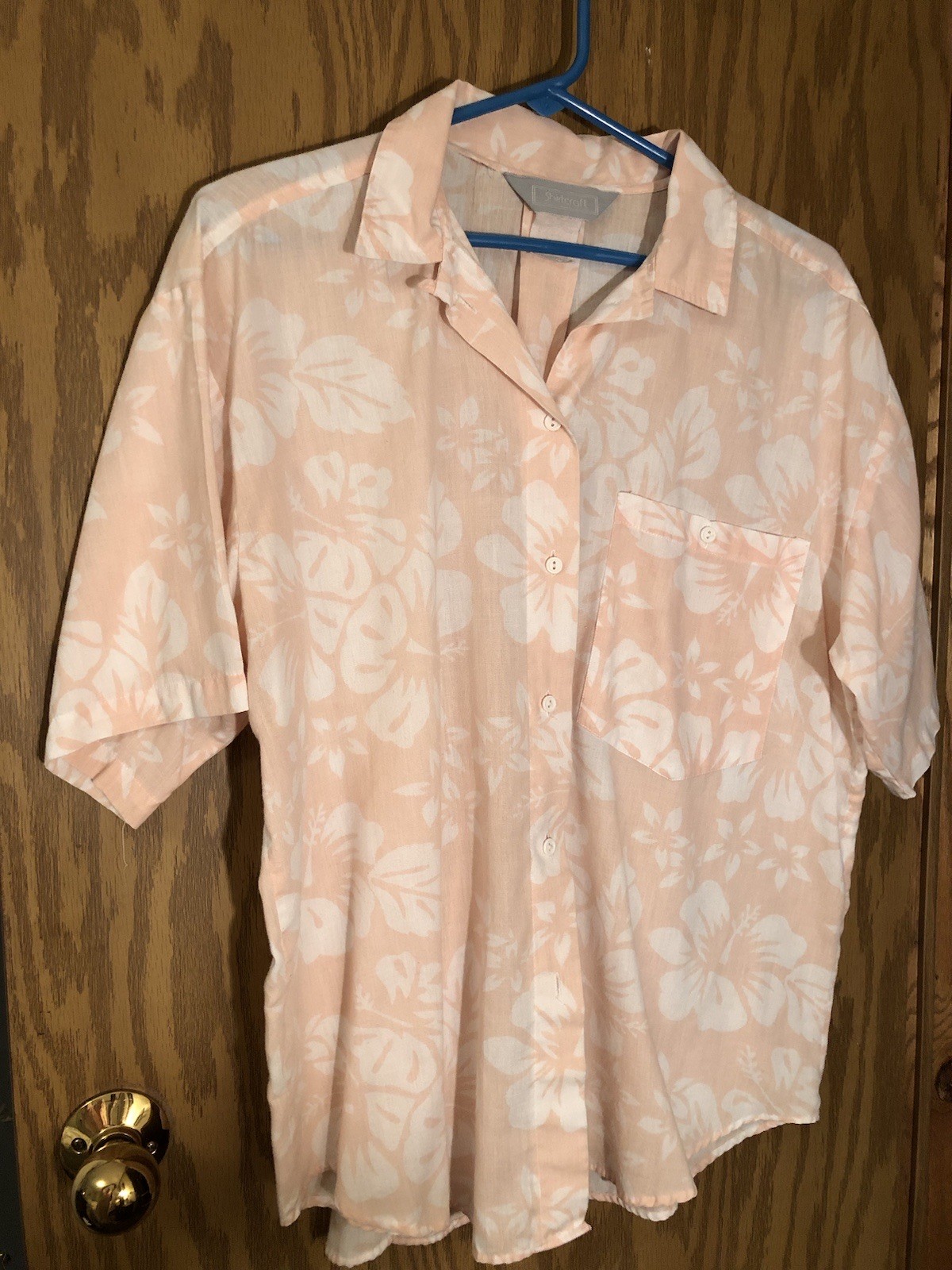 Women’s Size 1X Short Sleeve Hawaii Floral Button Up 24 Chest Blouse 27 Long VTG