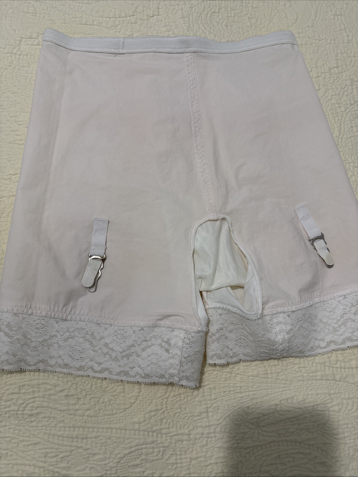 Vintage Girdle Shorts Garter Tabs Pale Pink White Lace ￼Sz S/M
