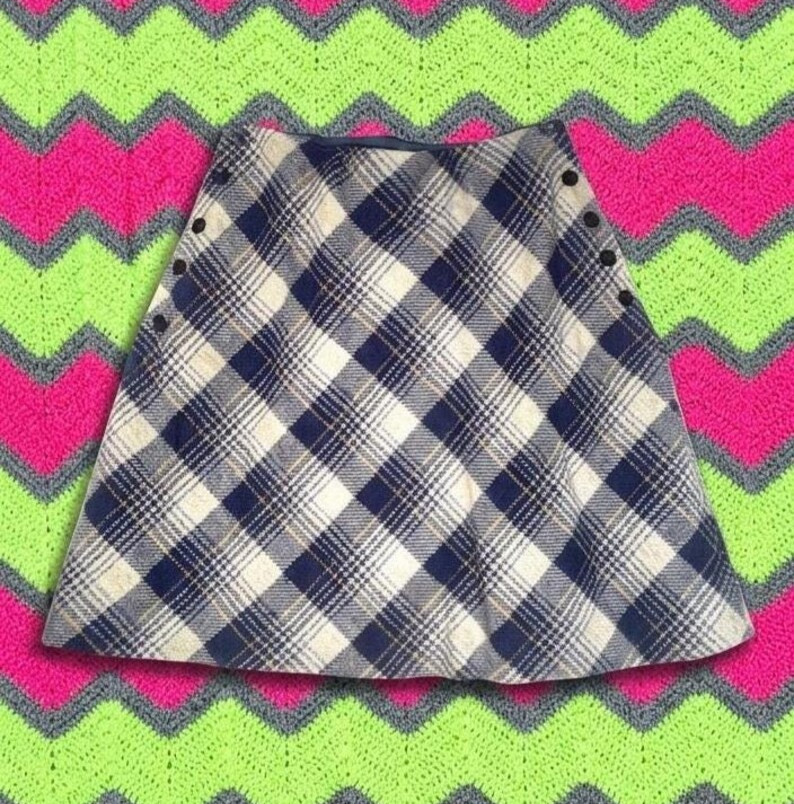 Vintage 1970s Wool Plaid Mini Skirt Size 28 Waist