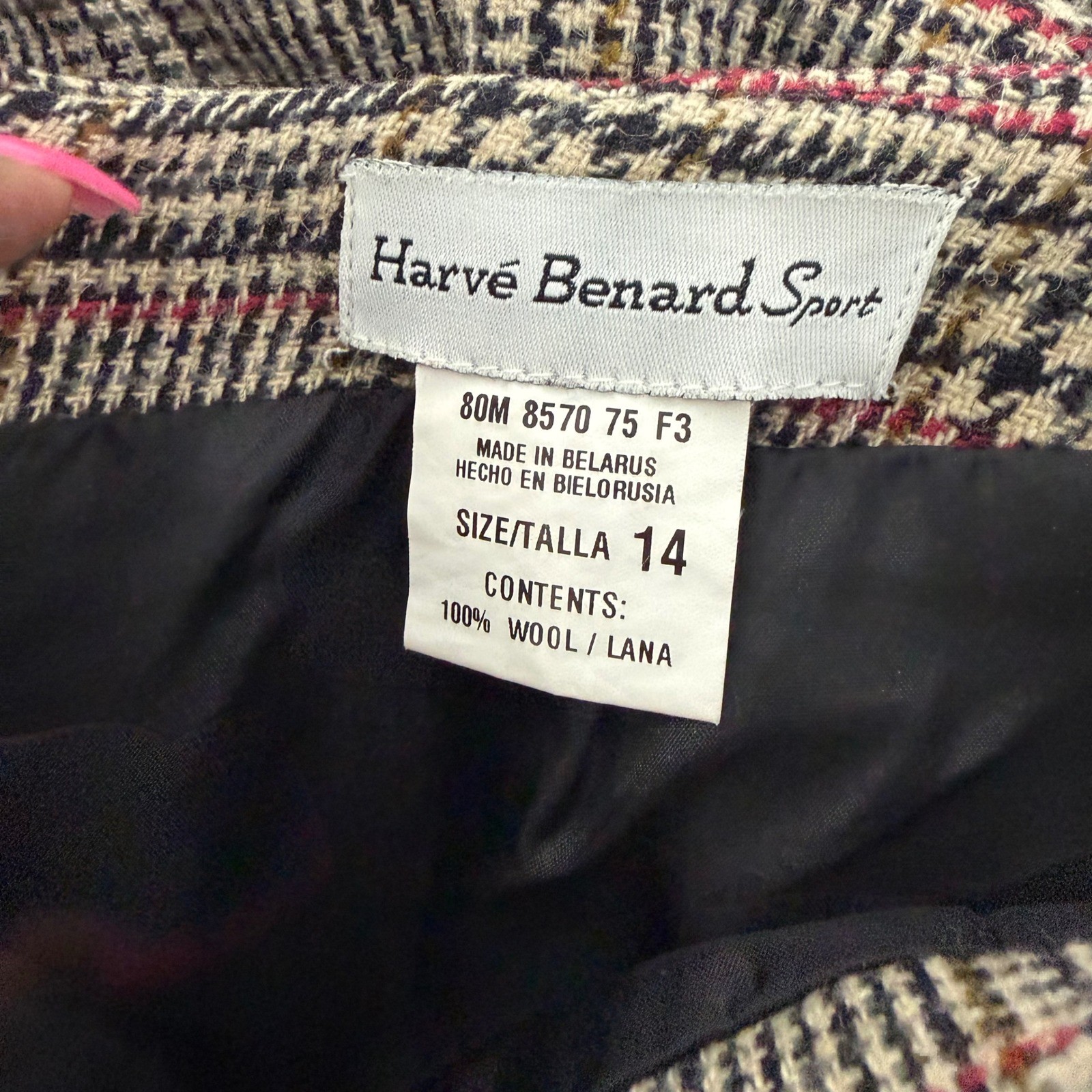 Harve Benard Sport Vintage 100% Wool Plaid Fringe Hem Maxi Skirt Brown Red 14
