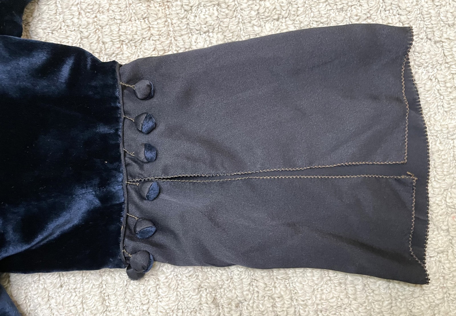 Antique 20s Art Deco Navy Blue Velvet Jacket S M Beaded Trim Button Detail