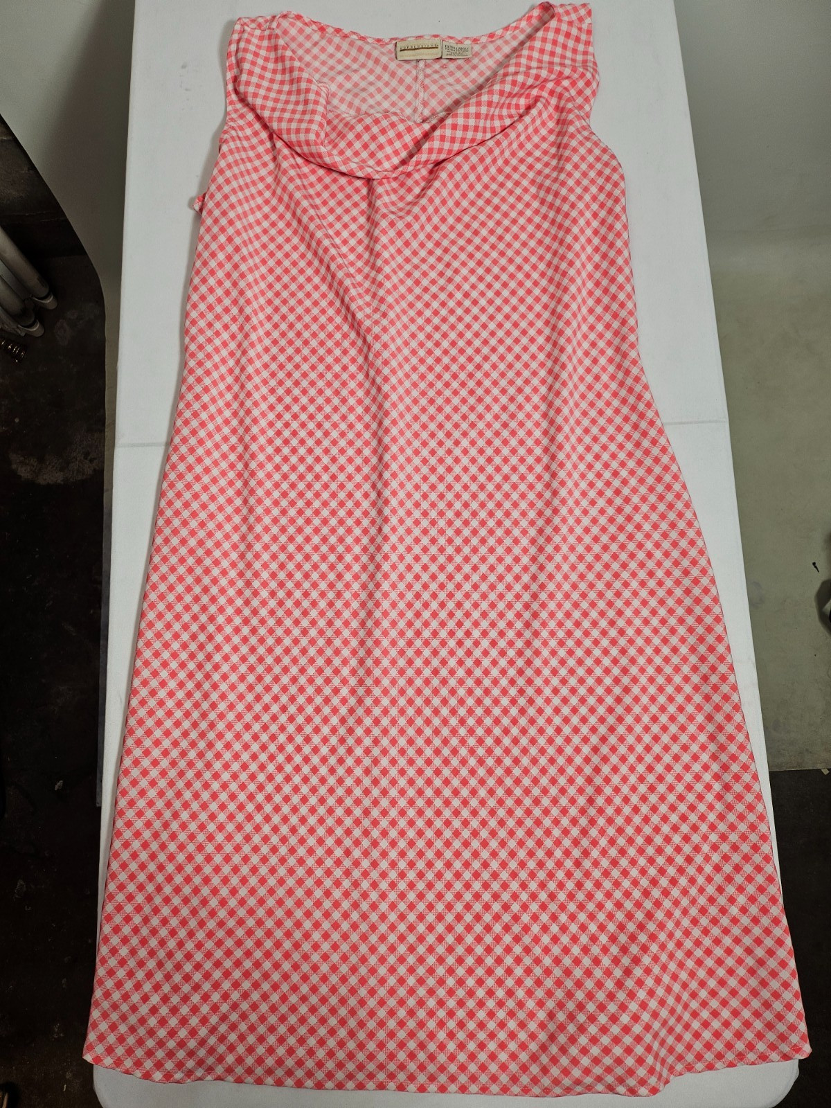 VTG Expressions 1990’s Style Coral Checkered Sleeveless Midi Dress Size XL