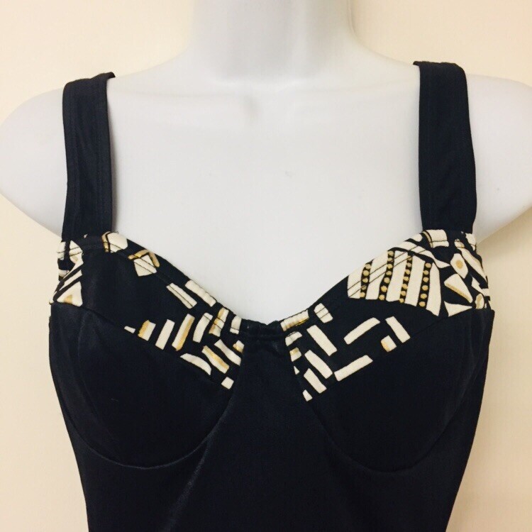 Christina Black White Gold Balconette One Piece Swimsuit Vintage 1980s Size 14