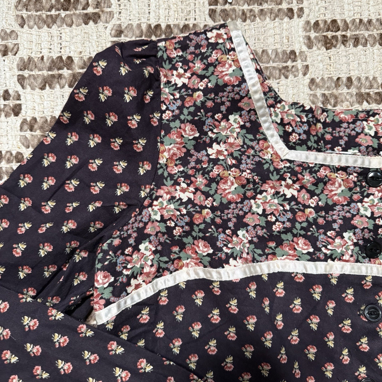 VTG 70s Montgomery Ward Floral Peasant Top Small Medium Cottage Boho Prairie