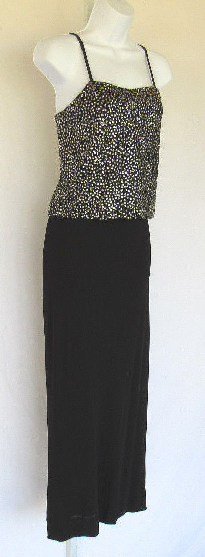 VINTAGE 1970s 80s THEMES GLITTER TOP & LONG SKIRT BLACK SILVER SIZE 6 LINED
