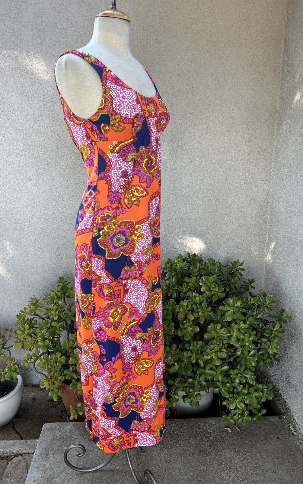 Vintage Maxi Dress By Catalina inc colorful resort wear sz S Mod Print