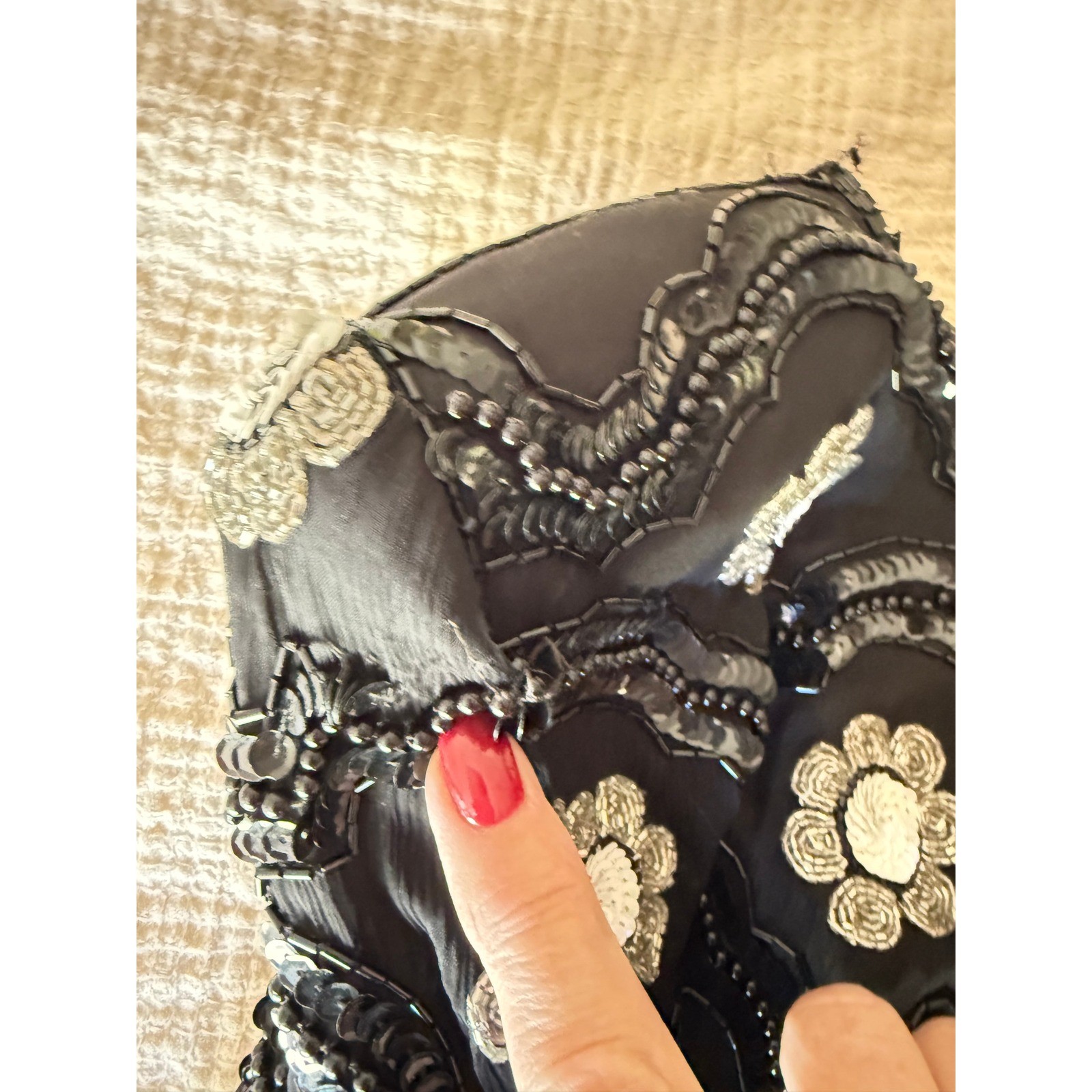 Vintage Niteline Black Silk Sequin Bolero Evening Jacket Beaded Floral Pattern