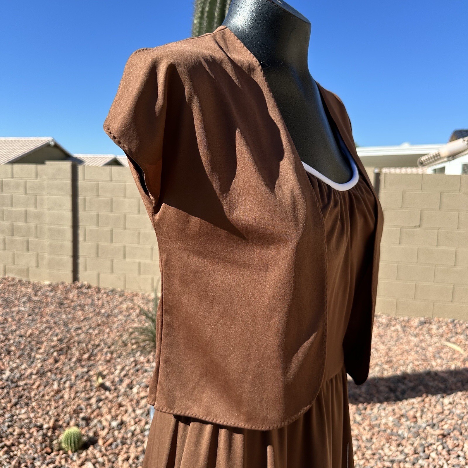 Vintage 70s Alfred Shaheen Brown Pleated Butterfly Dress Bolero Set Fits Sz 8