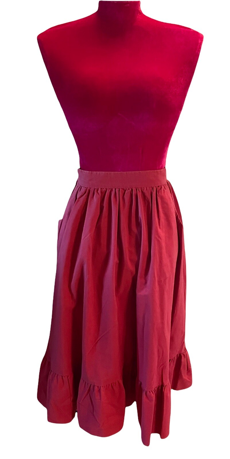 Vintage 70s Cottagecore Prairie Brick Red Ruffle Skirt 24 X 30 Pockets Small