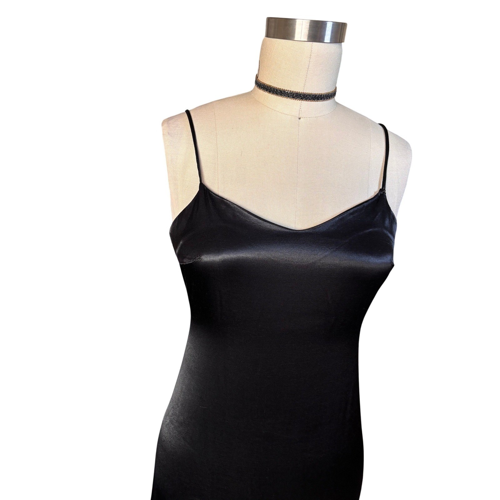 Vintage Byer Too! California Slip Dress Satin Mini Spaghetti Strap XS Black