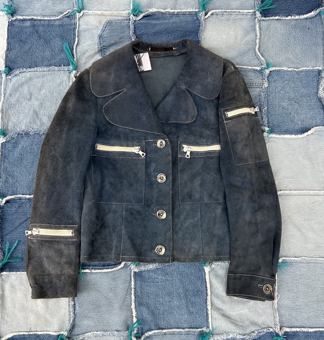Vintage 70s Suede Leather Boho Jacket Hippie Festival Western 18×22