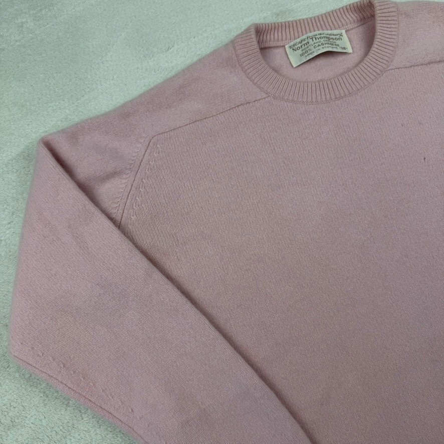 Vintage Norm Thompson Pink 100% Cashmere Crewneck Sweater Made in Scotland 38