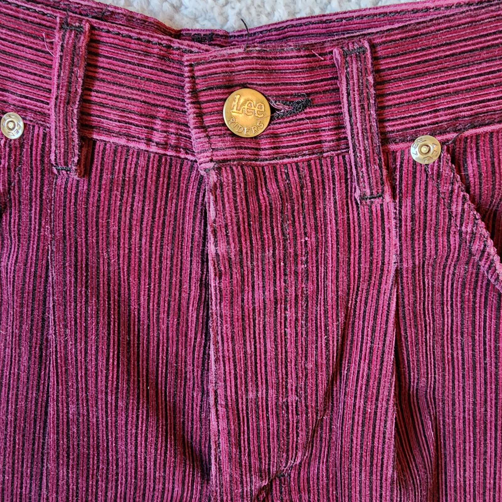 Vtg 70s Lee Women’s High Waisted Velvet Straight Jeans Pants Burgundy Striped 12