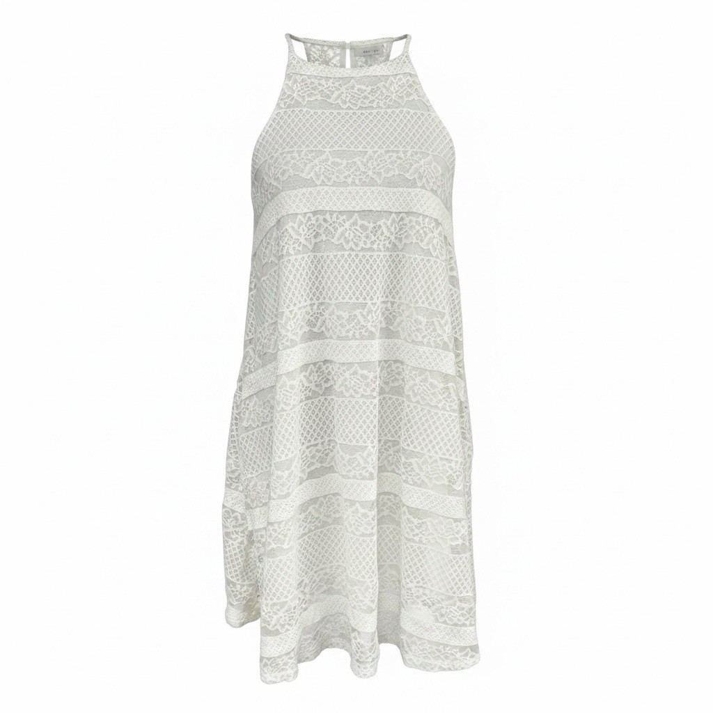 Vtg Wild Daisy Swing Dress Medium Ivory Lace Overlay Trapeze Made in USA