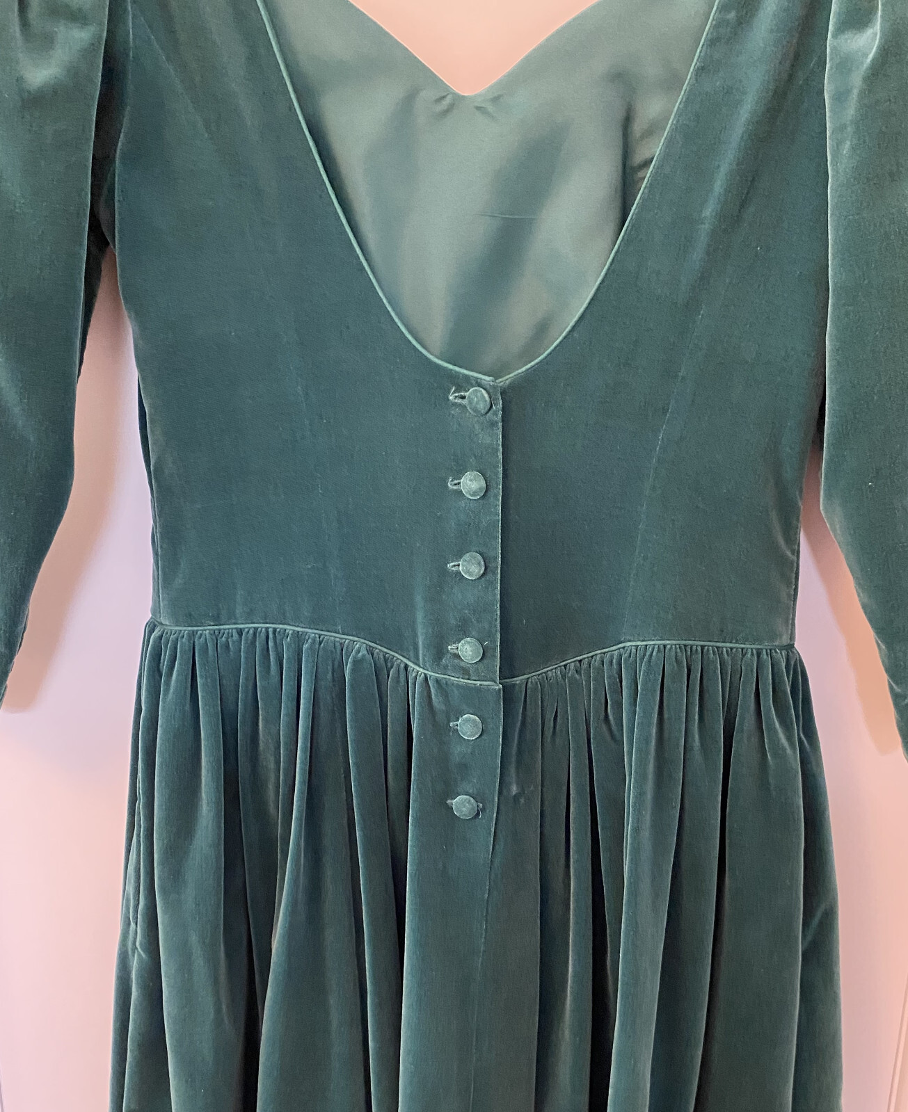 Vintage 1988 Laura Ashley Green Velvet Dress US Size 10