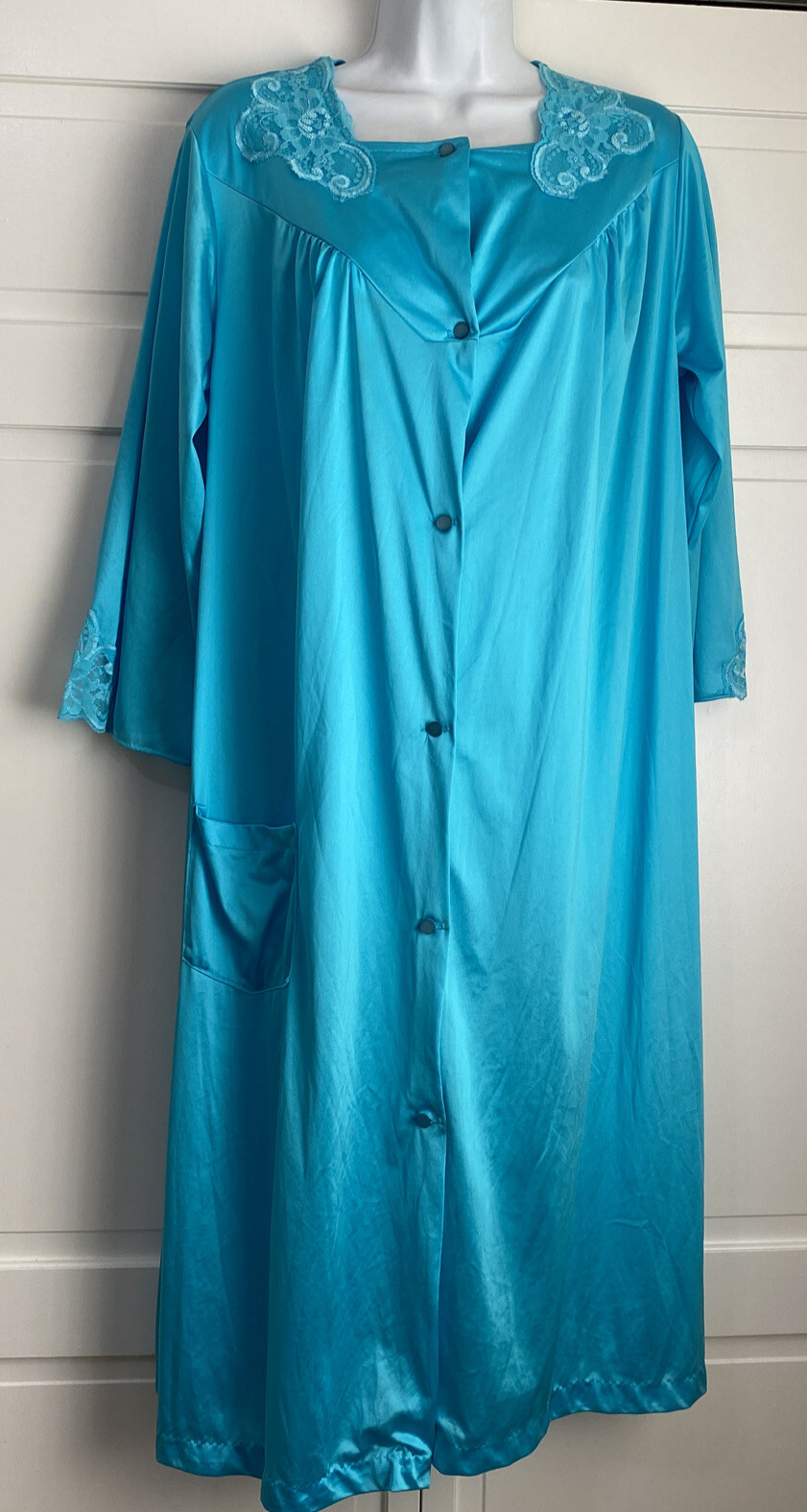 Vintage Nancy King Nylon Short Nightgown Robe Day Dress Blue 3/4 Sleeve Large