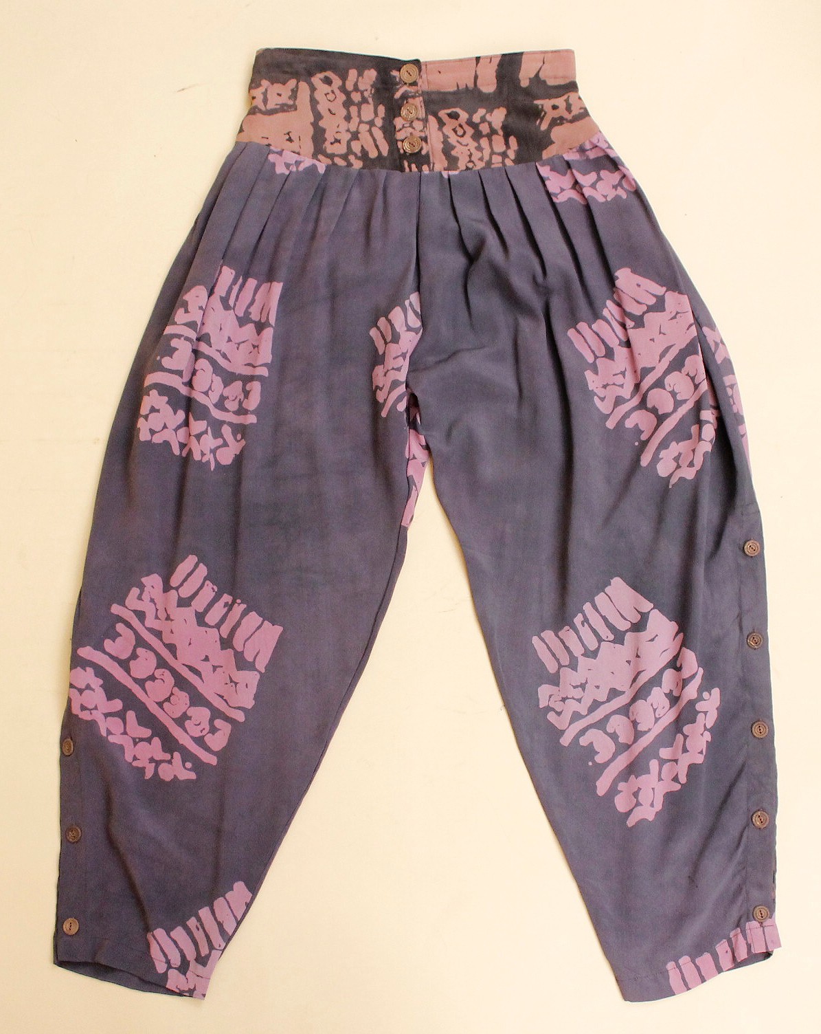 80s Vtg Silk Laise Adzer Designer Silk Moroccan Lagenlook Art Pants S-M W28-30″
