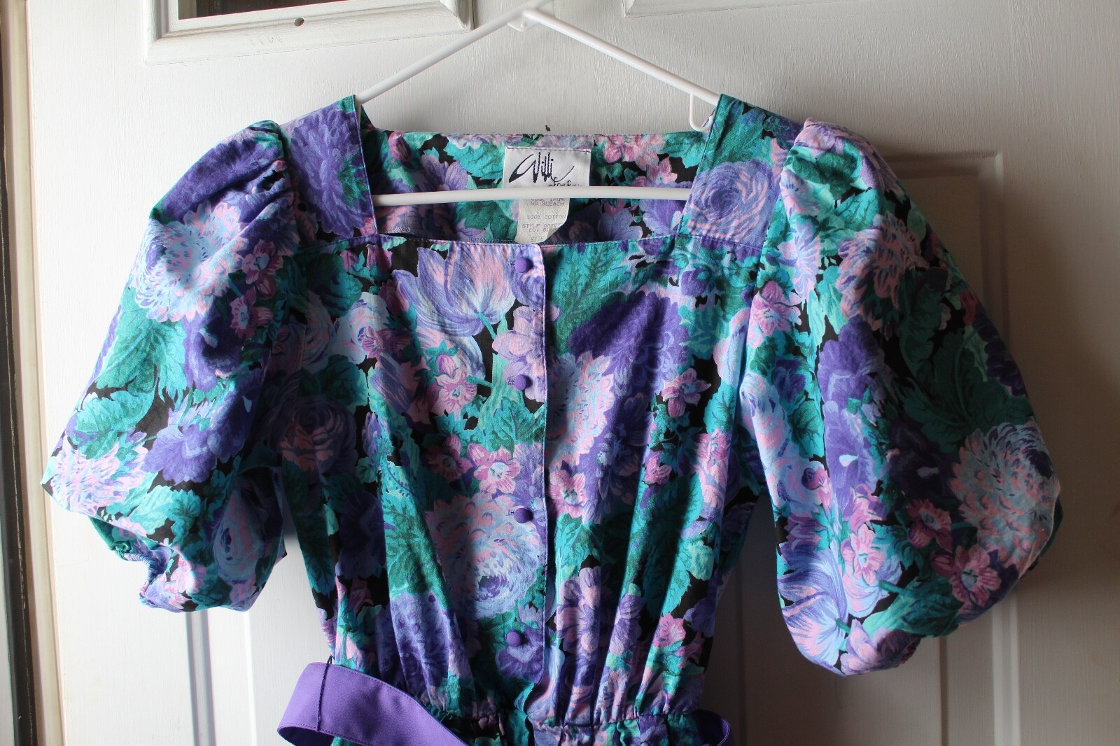 VTG WILLI OF CALIFORNIA COTTAGECORE FLORAL TEA LENGTH PUFF SLEEVES DRESS SZ 4