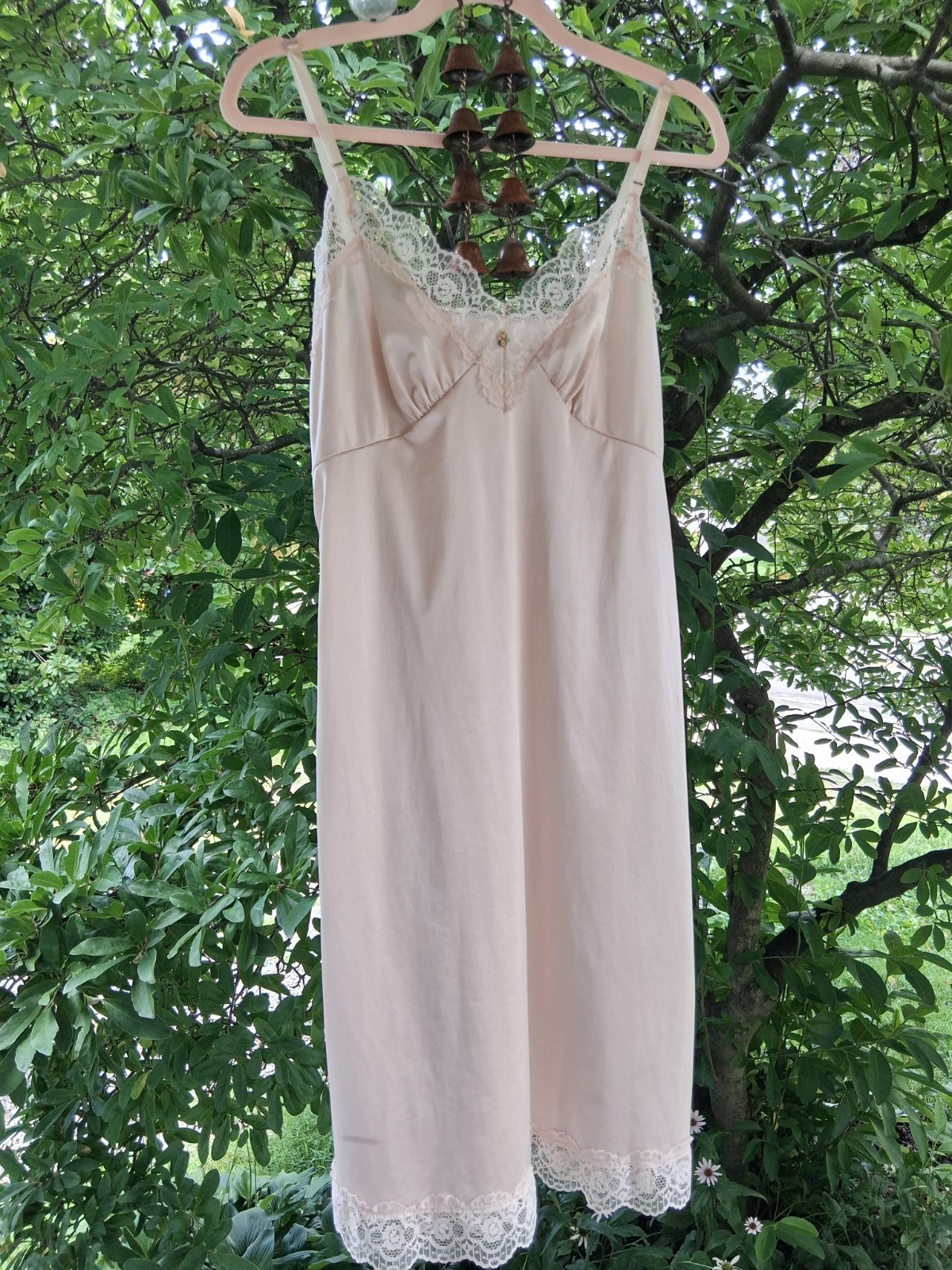 Vintage 1970s 1980s Sliperfection Beige Lacy Cottagecore Balletcore Slip Dress