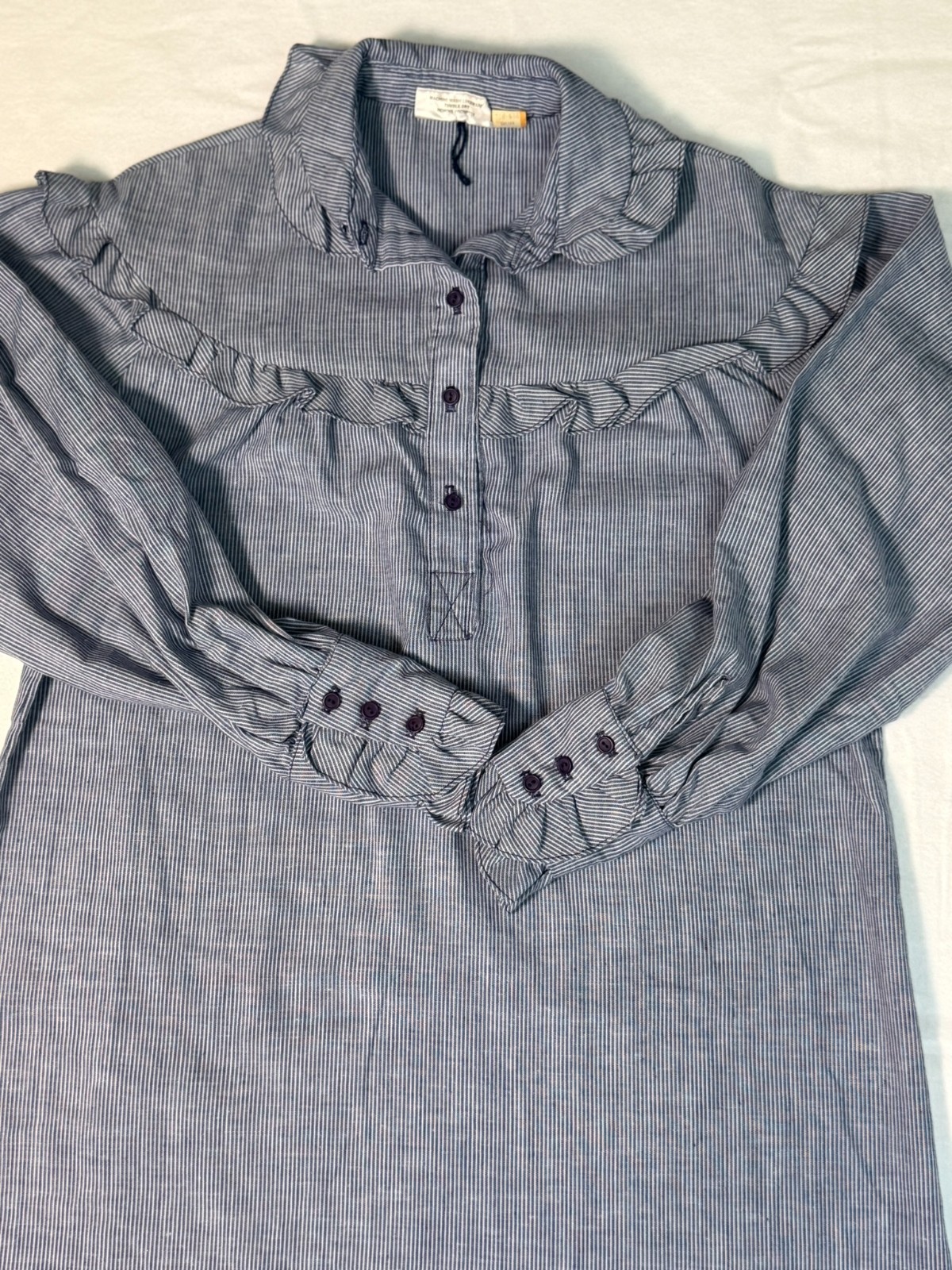 Vintage You Babes II Fritz Blue Pinstripe Prairie Dress Ruffle Yoke Size Small