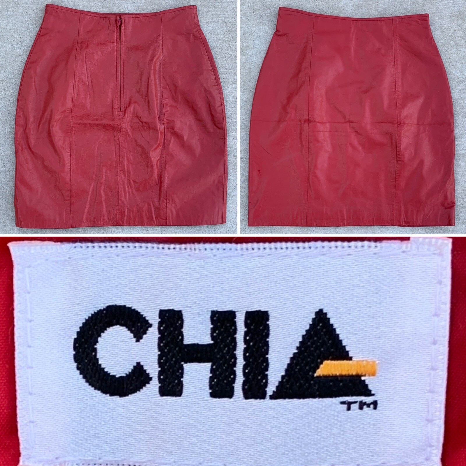 Chia Red Leather Mini Skirt 80s 1980s High Waisted Size 8 26 Inch Waist Vintage