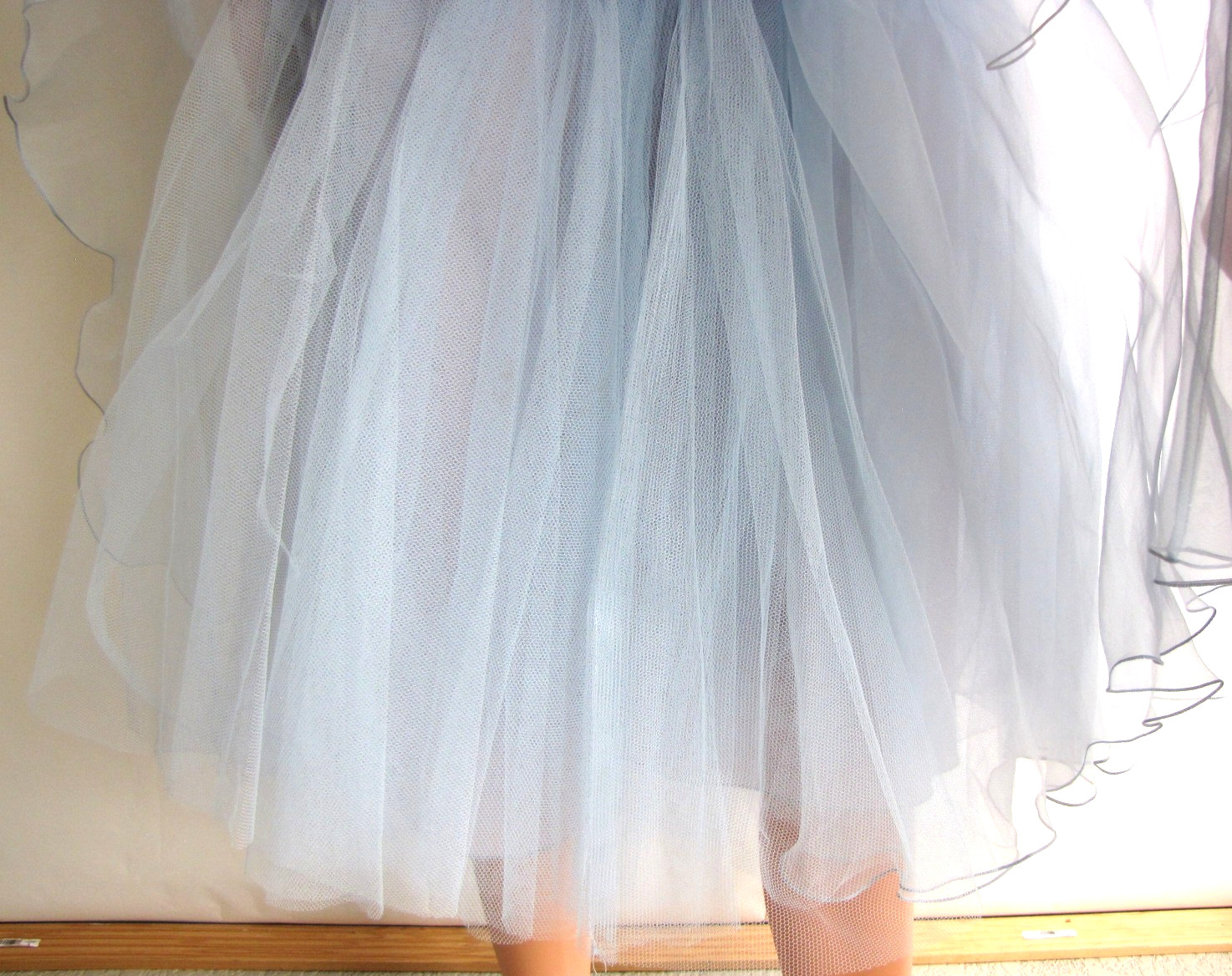 Vtg 80s John Charles Tulle Ball Gown / Cocktail Dress Strapless Baby Blue UK 10