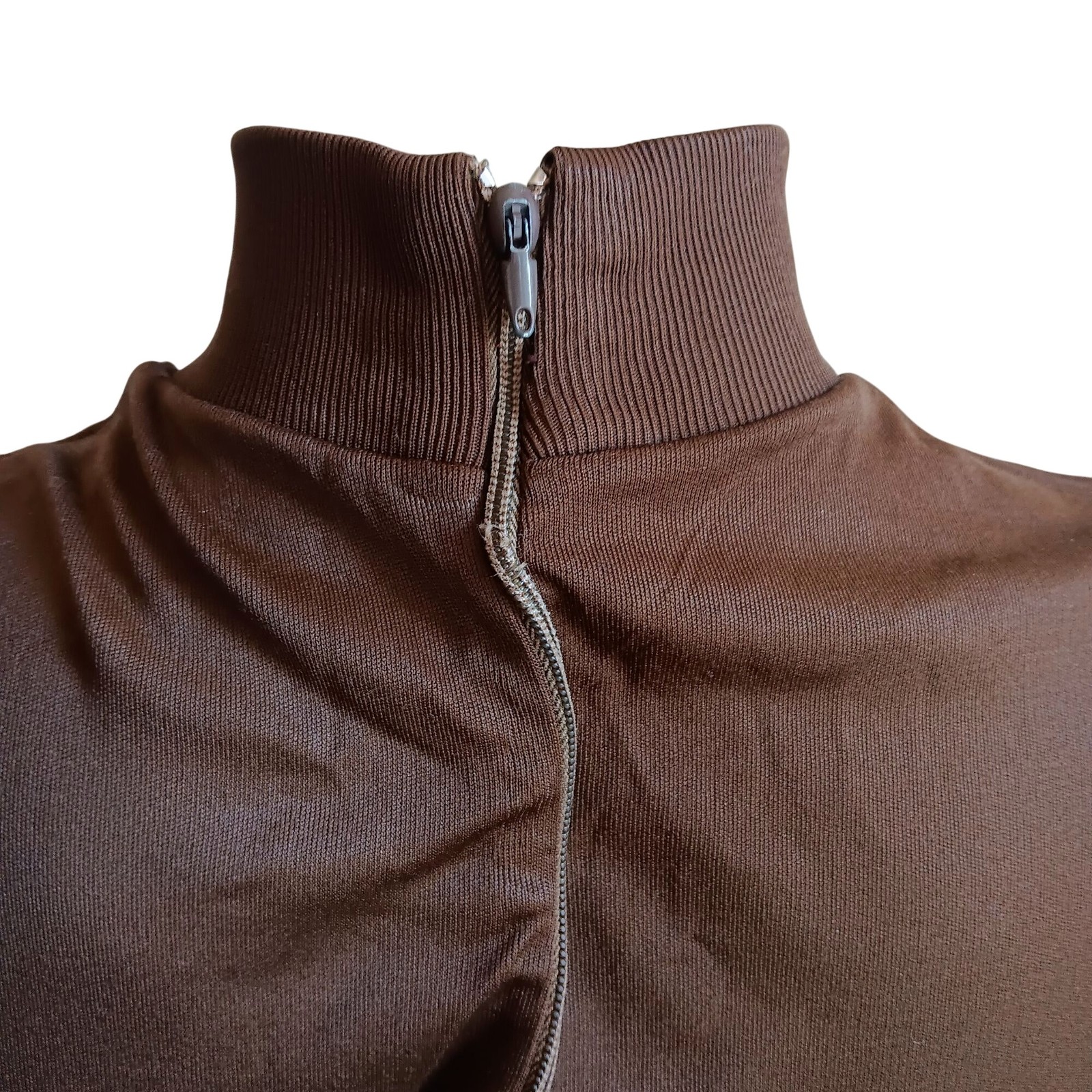 True Vintage Sleeveless Top Large Brown Mock Neck With Back Zipper Closure 1970s