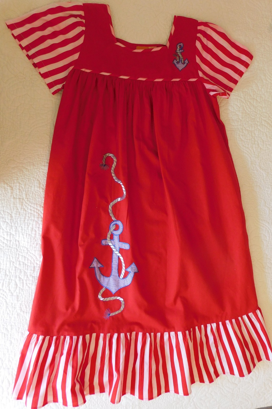 Vintage Women’ Dress Sea Wind Mumu 1980’s Beach Mumu Red White Blue Beach Dress