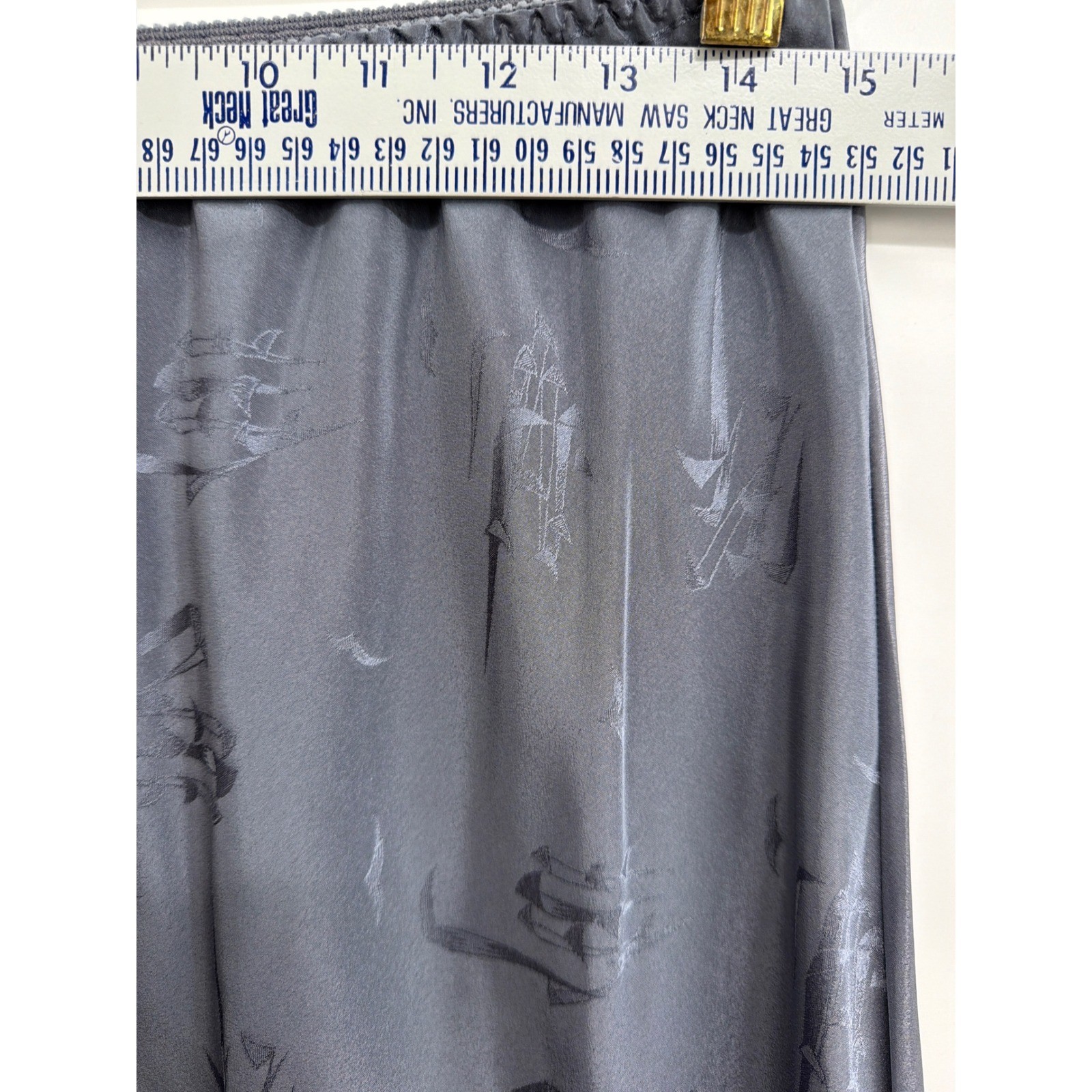 Vintage Maidenform Creme de la Creme Gray Jacquard Lace Trim Slip Skirt L USA