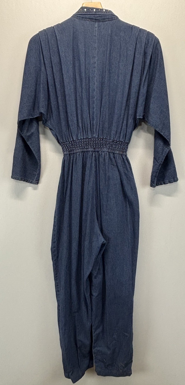 Vtg Cache Denim One Piece Jumpsuit Women’s 10 Blue Studded Trim 80s Made USA