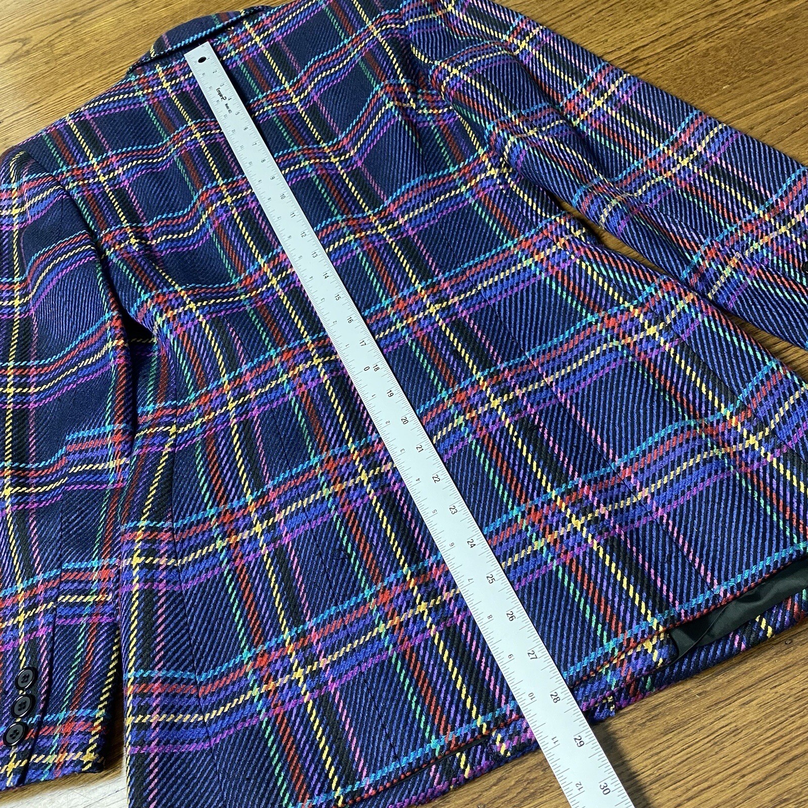 Vintage JBH Double Breasted Blazer Women XS Multicolor Plaid Silk Blend Academia