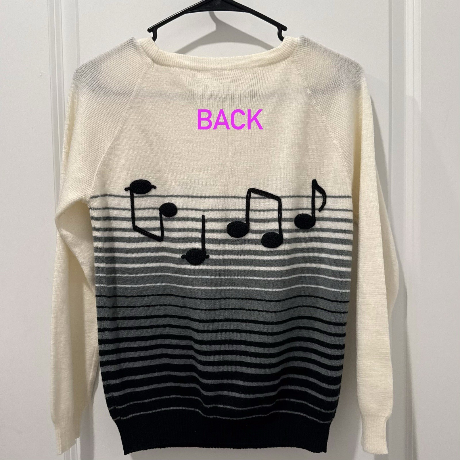 Vintage Cyn Les Shirlee Designs SWEATER Embroidered MUSIC Teacher NOTES XS/S