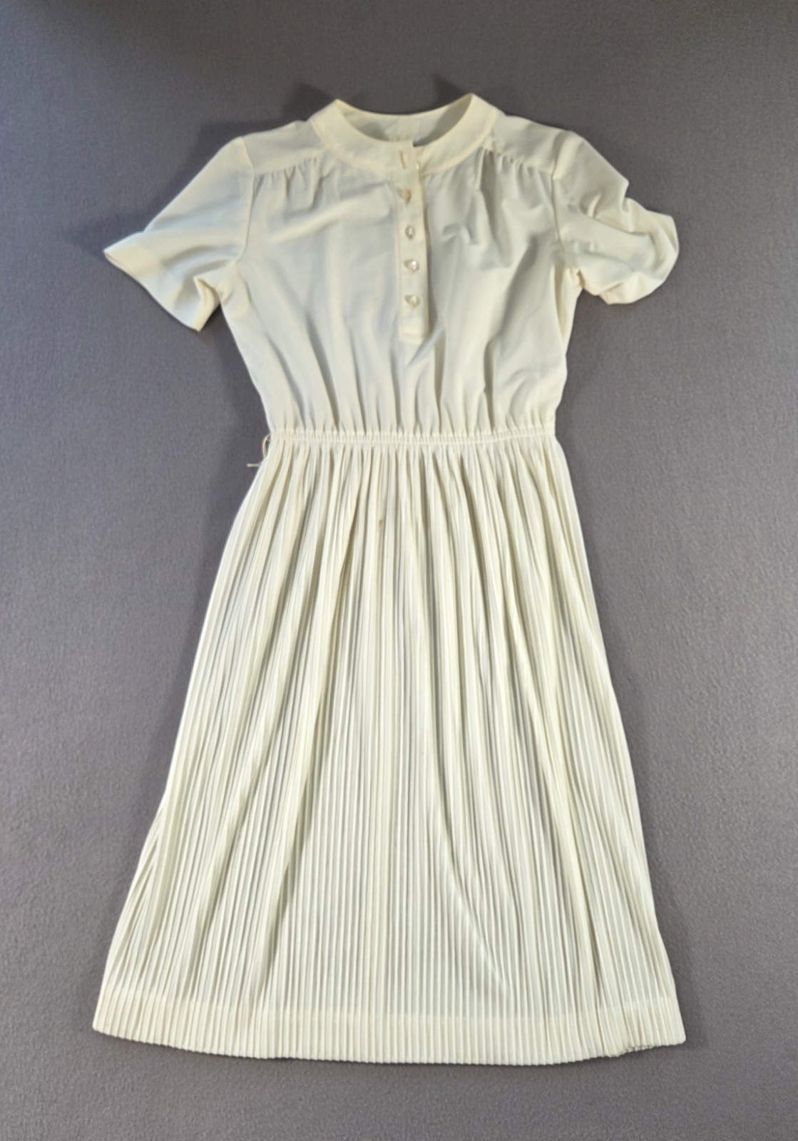 Vintage Leslie Fay Dress Womens Small Sheer Pleated Short Sleeve Petite 80s