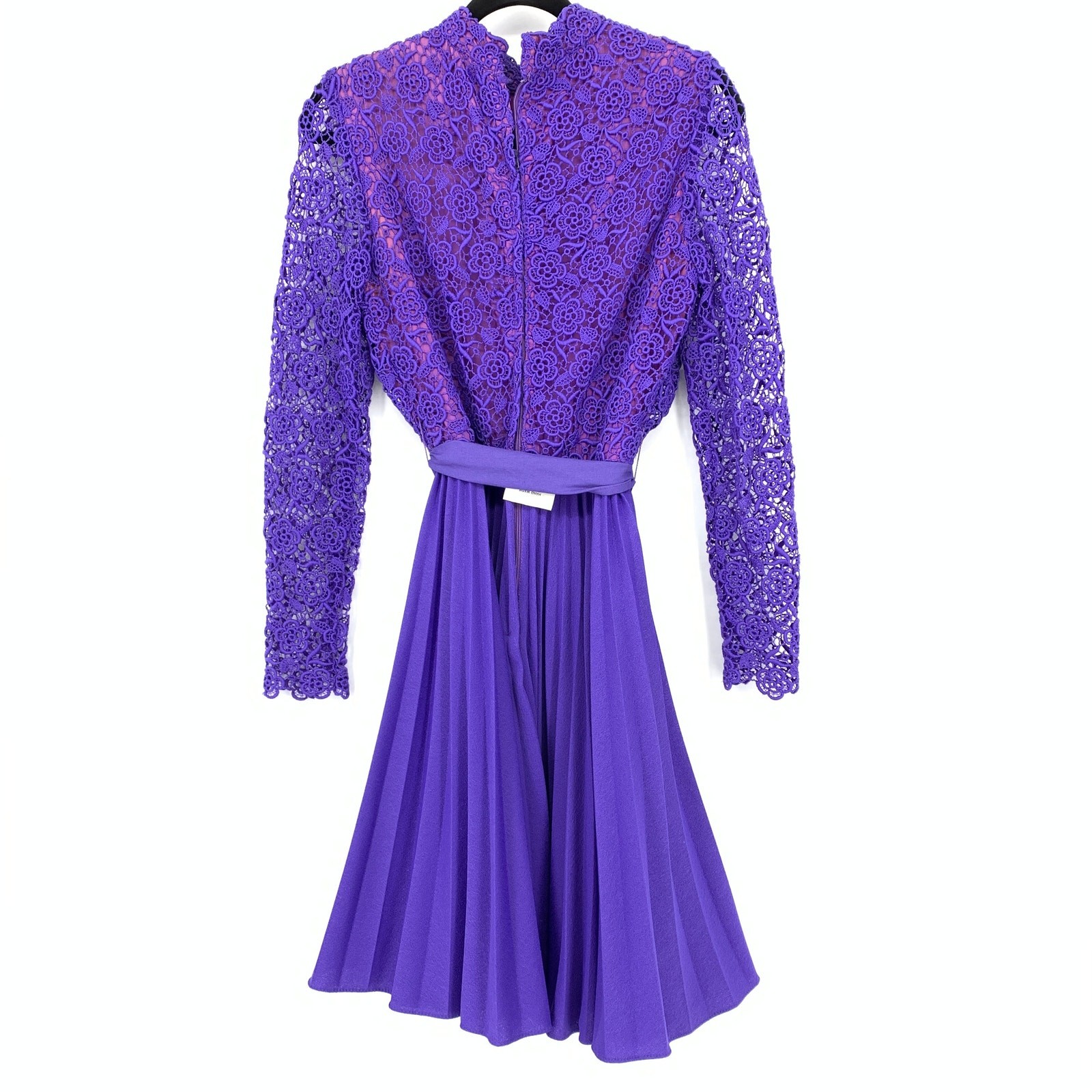 VTG 70s Reds Threads Long Sleeve Lace Belted Dress Womens Apx XS Purple Pleated