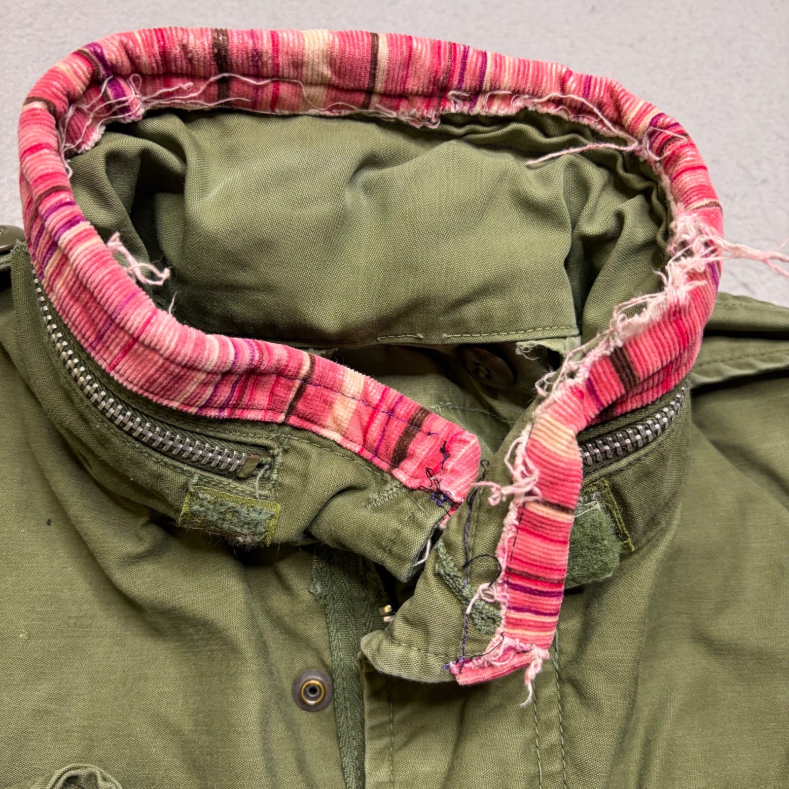 Vintage Military Field Jacket Women M Olive Green Patchwork 90s Distressed M-65