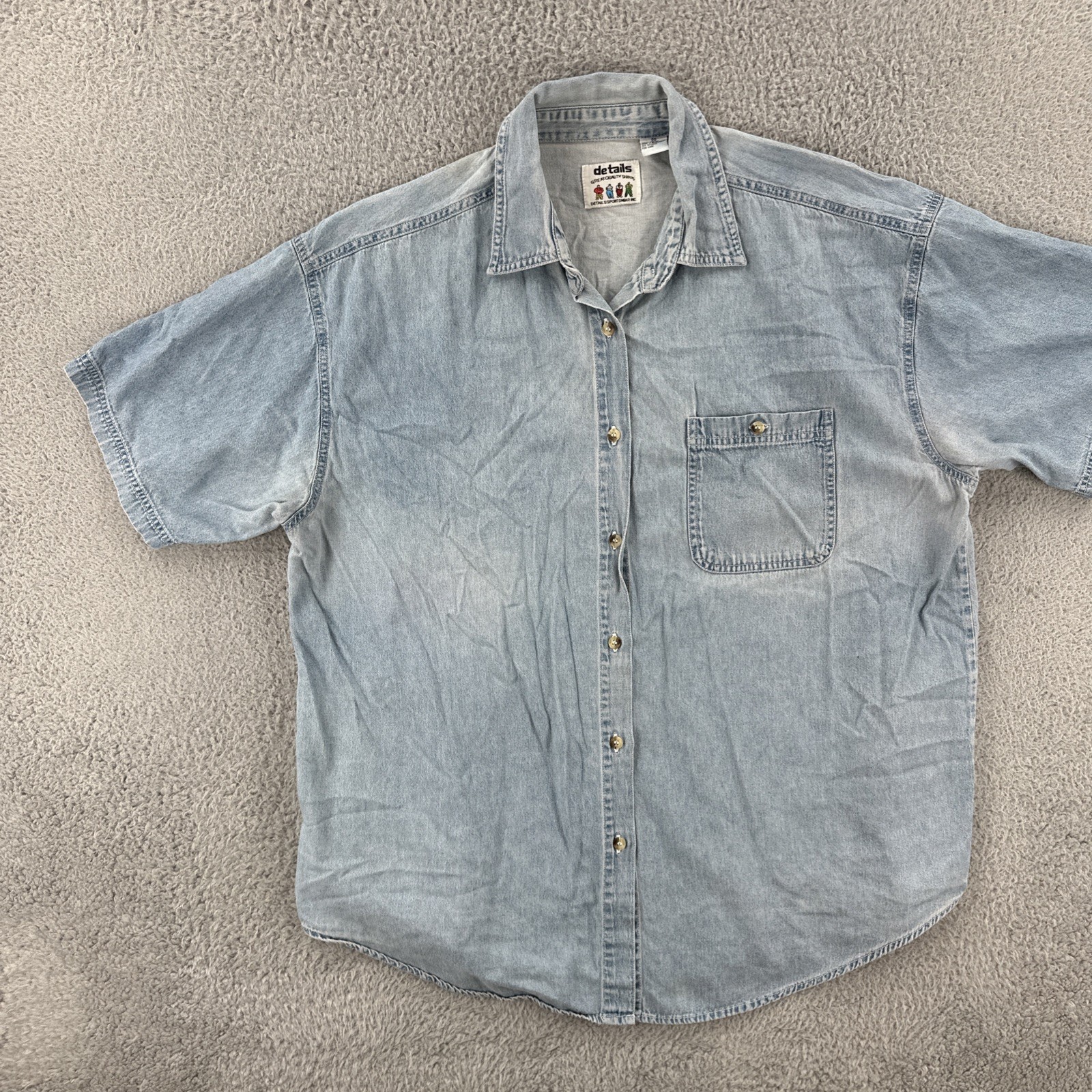 Vtg Details Sportswear Inc Womens Size 20 Faded Blue Denim Button Up Shirt 90s