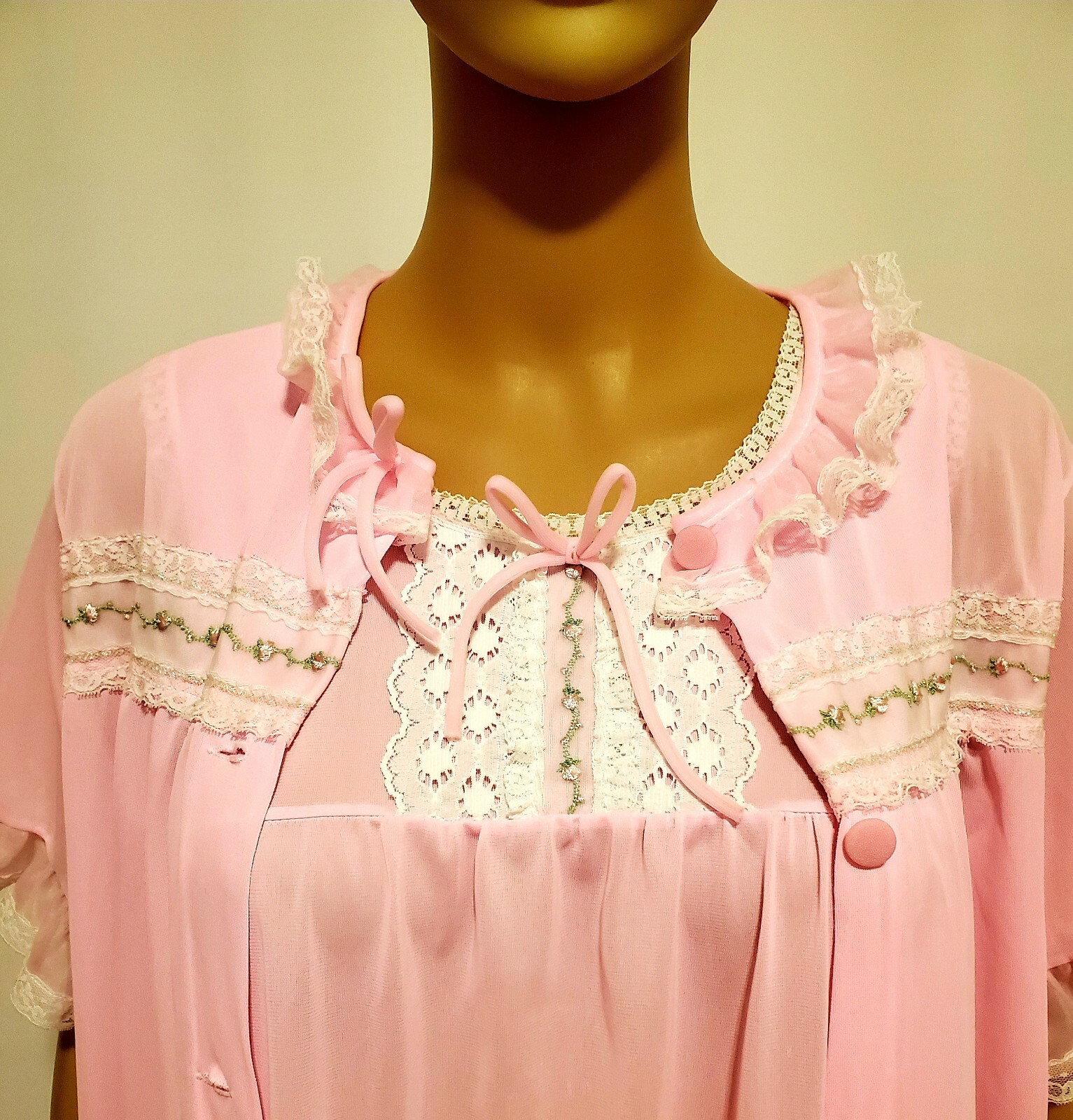 Stoneswear Vintage Pink With Lace Trim Peignoir Nightgown Set Size M