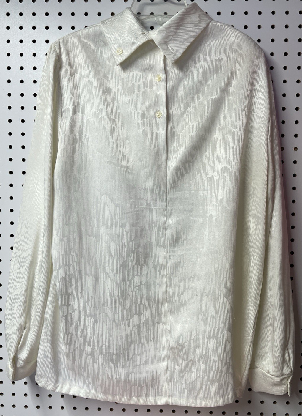 Vintage Russ off white high neck button back long sleeve blouse womens size 14