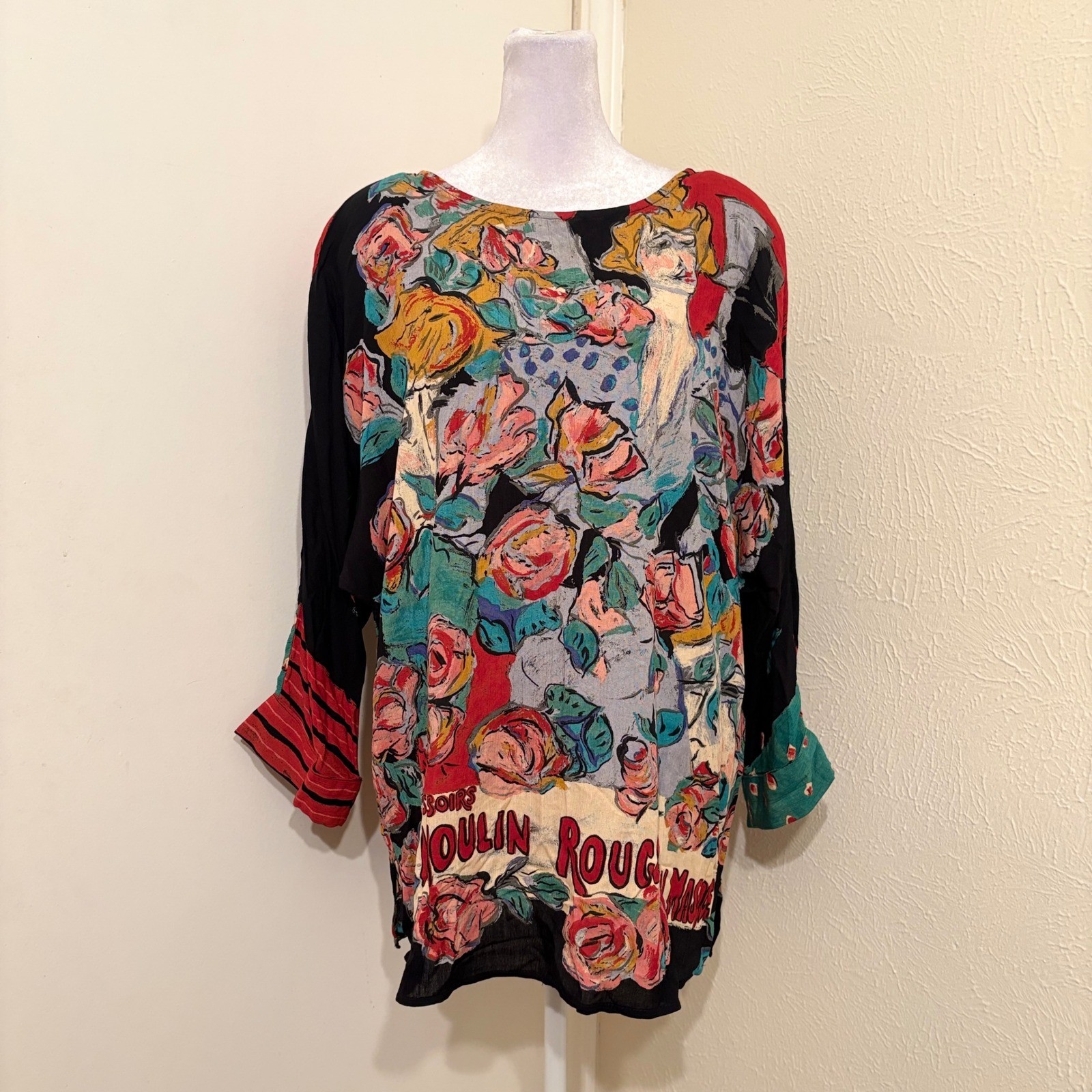 Vintage Carole Little Moulin Rouge Impressionist Blouse Art to Wear Top Sz L
