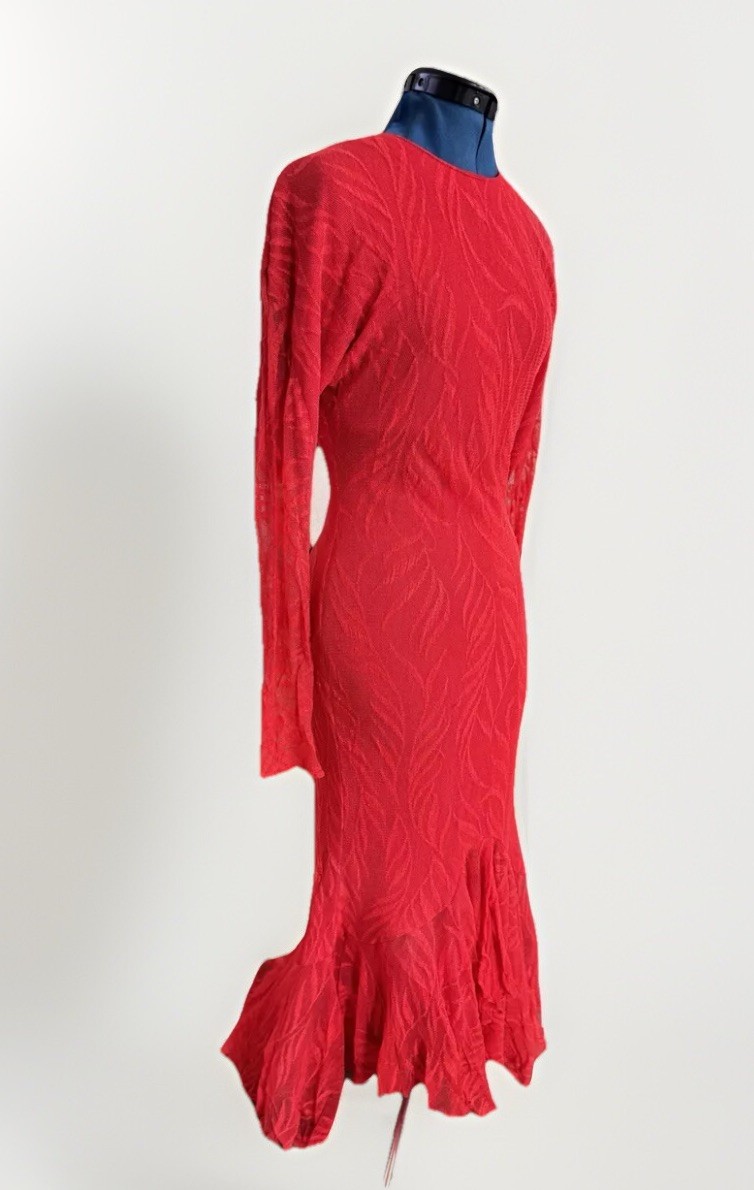Vintage 80s Climax Karen Okada David Howard Red Lace Mermaid Keyhole Dress FLAWS